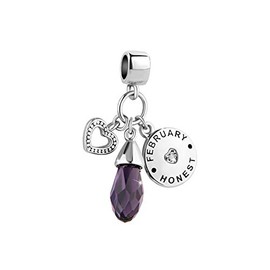 MiniJewelry Women February Birthstones Love Heart Dangle Charms for Bracelets Honest Purple Crystal