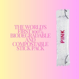 Le Must Pink Sweetener Packets Biodegradable Compostable Clear Stick Saccharin Packets Sugar Substitute 1g (25 Pack)