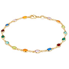 Barzel 18K Gold Plated Multi Color Crystal Baguette Anklet (Multicolor Dark Oval)