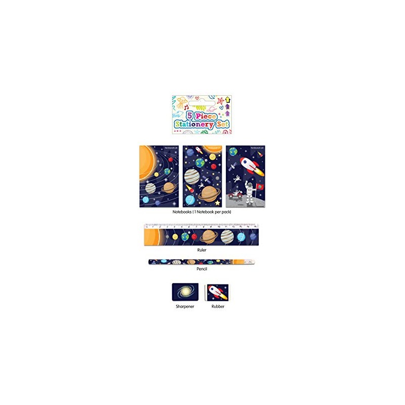 Anilas 5 Piece Stationery Set - Pencil, Sharpener, Rubber, Ruler,