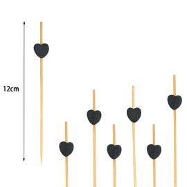Catelves Heart Cocktail Sticks, Pack of 100 Wooden Skewers, Heart Finger Food Skewers, Cocktail Decoration Toothpicks, Heart Made of Wood, Black Heart Cocktail Sticks, 12 cm, Cheese Skewers, Fruit