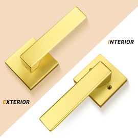 4 Pack Probrico Gold Passage Door Handles Indoor,Keyless Interior Door Levers,Closet Handles Square Hallway and Passage Handle