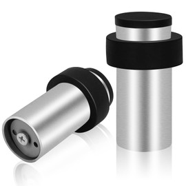 Door Stoppers, Heavy Duty Stainless Steel Door Stops, 2 Pack Floor Mounted Door Stopper with Rubber Bumper Top, 120mm Door Stop Indoor Outdoor, Doorstop for Heavy Door (Silver)