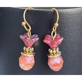 Gold and Shades of Coral Czech Glass Flower Earrings. Jewelry Earrings for Women #3298FE3624