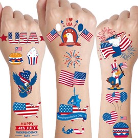 70 Pcs 4th of July Tattoos - Red, White, and Blue Fourth of July Temporary Tattoo Stickers for USA Party Favors, Independence Day, Memorial Day, Labor Day Decorations, and Patriotic Party Supplies