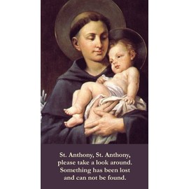 St. Anthony, patron saint of lost articles, LAMINATED prayer card,5-pack, with a free bonus card of Divine Mercy and one of the Footprints story