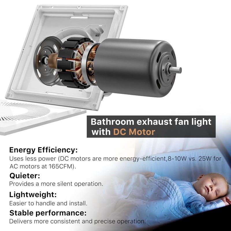Bathroom 11.8IN Exhaust Fan with Light 165CFM 3CCT Shower Bathroom