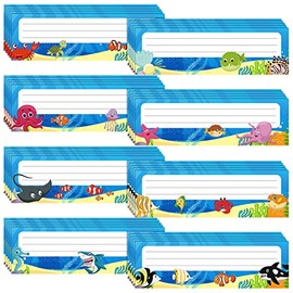 40 Pieces Sea Themed Flat Name Plates Sea Life Colorful Desk Name Plates Ocean Sea Animal Desk Buddy Name Labels for School Desk Decor Self Adhesive Labels Bulletin Board Scrapbooking Supplies