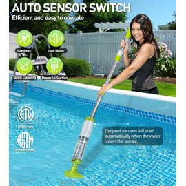 KlrSwp Handheld Pool Vacuum Cordless, Auto Start Spa Vacuum for Hot Tub with 3 Brush Heads, 2H Fast Charging Battery Pool Vacuum Running 90 Mins, Pool Cleaner Vacuum for Above Ground Pool-Lime Green