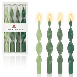 Gedengni Spiral Taper Candle Twisted Candlesticks -10inches Colored Green Candle Stick Long Tapered Candles Unscented Dinner Candle for Home Décor Weddings Festive Holiday (17D4P-GREENGRA)
