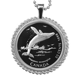 1998 Canada Ocean Giants 50 Cents Proof-like BU Uncirculated Sterling Silver Coin Solid 925 Sterling Silver Necklace - The Humpback Whale