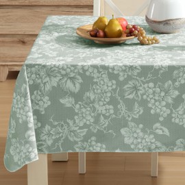 Home Bargains Plus 52 x 52 Inch Square Vinyl Tablecloth with Flannel Backing, Traditional Grapevine Print, Waterproof Indoor Outdoor Dining Room, Party and Banquet Table Cover, Sage Green