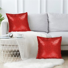 ShinyBeauty Red Pillow Covers Sequin Pillow Case 20x20 2 Pack Red Glitter Pillows Cover Decorative Throw Pillows Indoor Outdoor Pillow Decorative Sparkles Holiday Throw Pillows (20x20 x2pc, Red)
