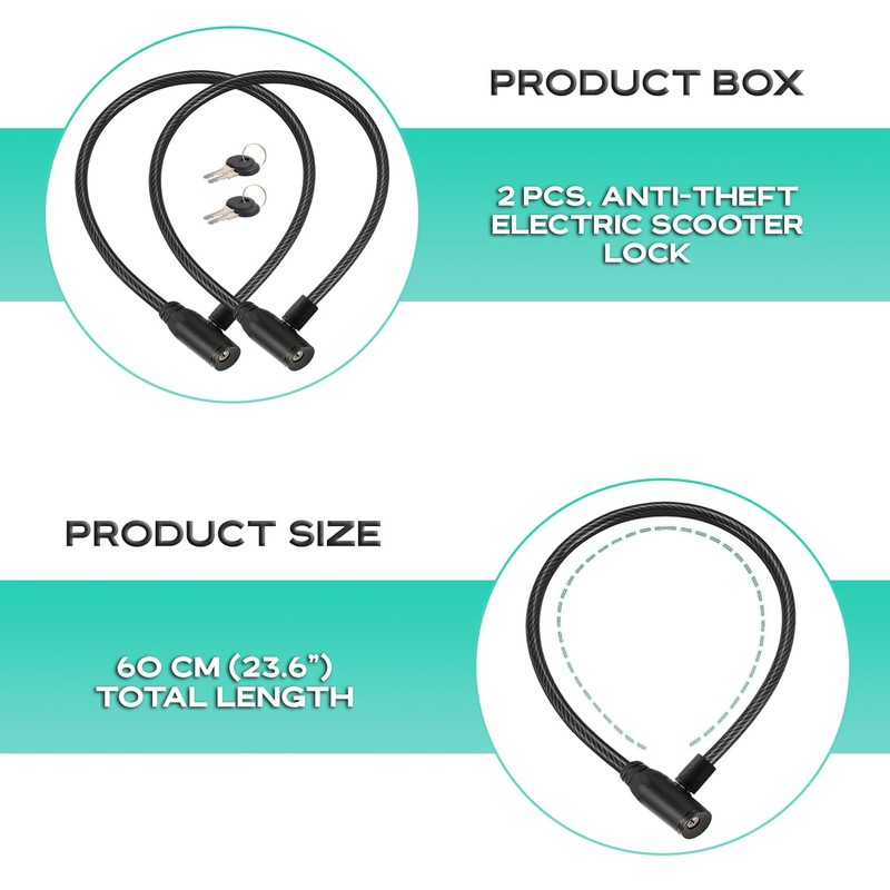 E Scooter Lock Pack of 2 Cable with Keys Steel