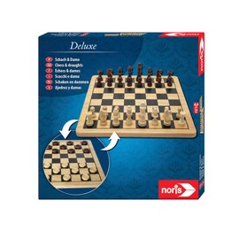 noris 606104577 Deluxe Schach & Dame, Der Spiele Klassiker in hochwertiger Holzausführung mit Holz Figuren und Brett, ab 6 Jahren, Schwarz