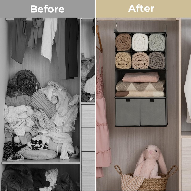 GRANNY SAYS Hanging Closet Organizer with Drawers, 4 Shelf Dividers