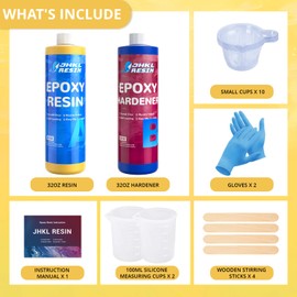 JHKL RESIN 64OZ Crystal Clear Epoxy Resin Kit, No Bubble & Not Yellowing Clear Epoxy for Casting & Coating, Table Top, Bar Top, DIY Jewelry Making, Art Crafts, Wood & Resin to Easy Mix 1:1