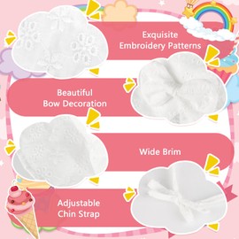 JUPSK Baby Sun Hat, Newborn Bucket Hat Cotton Lace Floral Toddler Hat Wide Brim Soft Sun Protection Summer Cap for Baby Girls White