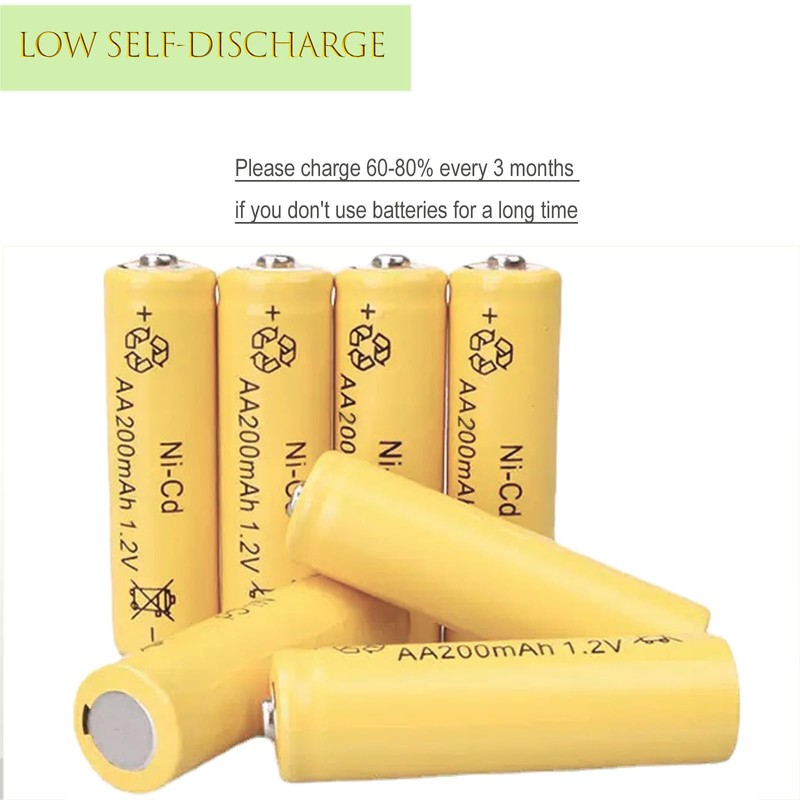 12 Packs 1.2V AA 200mAh Ni-Cd Rechargable Batteries for Solar