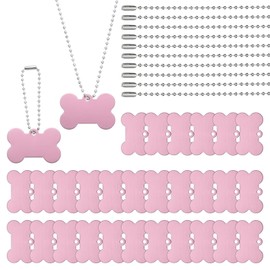 PATIKIL 60 Pcs Blank Dog Tags Set, Including 30 Pcs Aluminum Metal Stamping Bone Shape Label 30 Pcs Ball Steel Chain for DIY Decor Laser Engraving Necklace, Pink