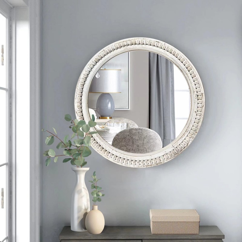 dwellington Rustic Round Wall 24 Inch Wood Circle Mirror with
