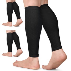 BLONGW Calf Compression Stockings for Women and Men, 3 Pairs Calf Support Stockings, Flight, Running, Travel, Cycling, 3 pairs of black, L - XL