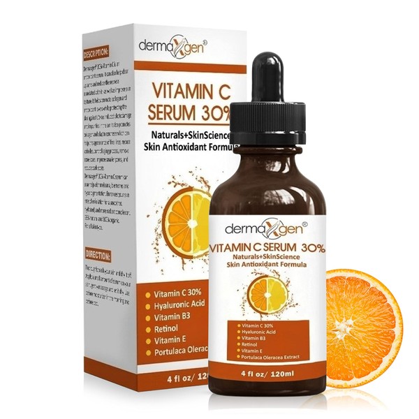 Dermaxgen 30% Vitamin C Serum for Face, Hyaluronic Acid & Vitamin E - Natural & Organic Anti Wrinkle & Skin Rejuvenator Moisturizer Vitamin C for All Skin - Anti Aging Serum (4 FL OZ)