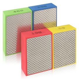 ZORUNNA Diamond Sanding Pads, 4 Pack Diamond Hand Polishing Pads with Foam Backing 60/100/200/400Grit, Sanding Block for Glass Wood Ceramic Marble Metal Tile.