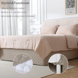 Queen Size Gray Bed Skirt with 14-Inch Drop, Easy Fit Wrap-Around Cover for Bed, Wrinkle-Free and Fade-Resistant Box Spring Cover. (Linen Seashells, Queen)