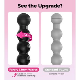 Farery Bubble Curling Wand for Long Hair - 32mm Springless Barrel for Defined Spiral Curls & Waves, Ceramic Coated for Smooth Shine, Includes Heat Resistant Glove, 5 Temp Settings, Dual Voltage