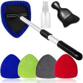Qydipclin 7pcs Windshield Cleaner Tool Car Window Cleaning Wash Kit with 4 Reusable Microfiber Pads 1 Spray Bottle and Extendable Handle Auto Glass Wiper Kit, Multicolor