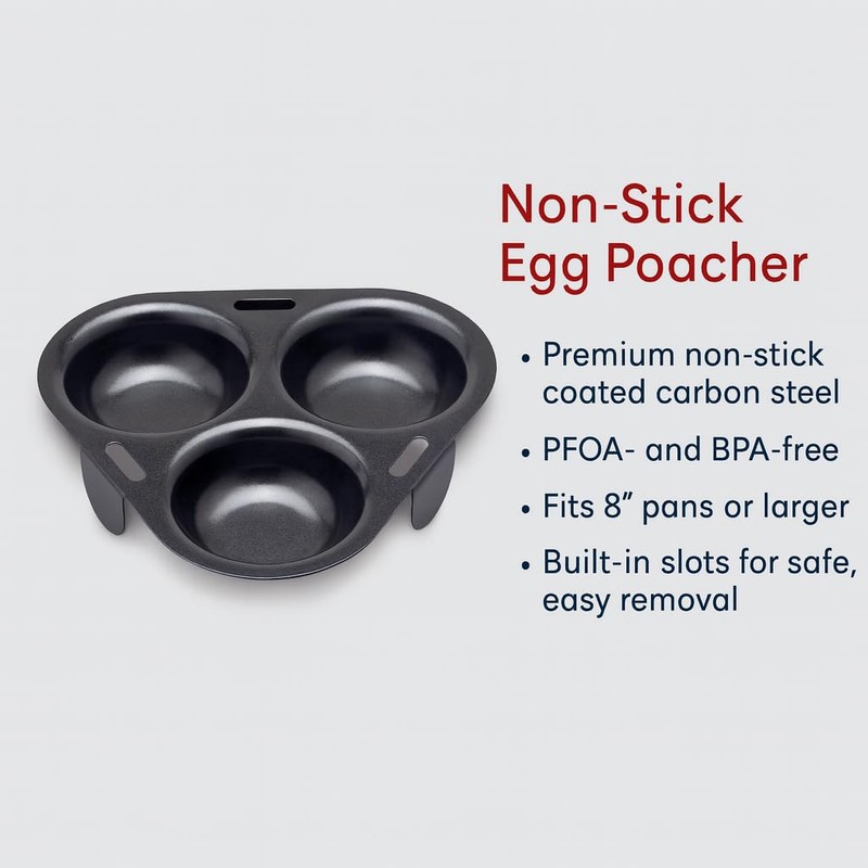 HIC Kitchen Non-Stick 3-Egg Poacher Insert, PFOA and BPA Free,