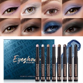 ALIIP Eyeshadow Stick, 8 Colours Creamy Eyeshadow Stick Set, Matte and Glitter, Shimmer Eyeshadow Sticks Set, Eyeshadow Pen, Long-Lasting, Soft Creamy Texture, C