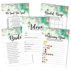Inkdotpot Greenery Floral Theme Bachelorette Party Games Set Bundle Of 5 (Activities for 50 Guests) Fun Bridal Shower Games Set