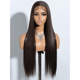 Joedir Long Straight Brown Wig Synthetic Lace Front Wigs with Baby Hair T Part lace Frontal Wigs for Women Long Silk Straight Natural Wig Heat Resistant Fiber 28 Inches