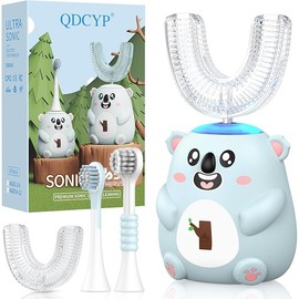 Kids U Shaped Electric Toothbrush, Automatic 360° Sonic Cleaning, 6 Modes, 4 Brush Heads, Cute Cartoon Koala Design (2-6 Age (Grey Blue))