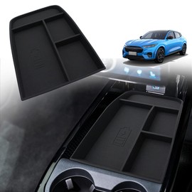 BestEvMod for Mustang Mach E Center Console Organizer with Phone Charge Area, Mobile Charge Area Tray, Center Console Storage Box for Mach E 2021-2024 Interior Accessories (Black)