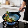 Blued Cast Iron Frying Pan Skillet,Pre-Seasoned Flat Bottom Wok 30cm