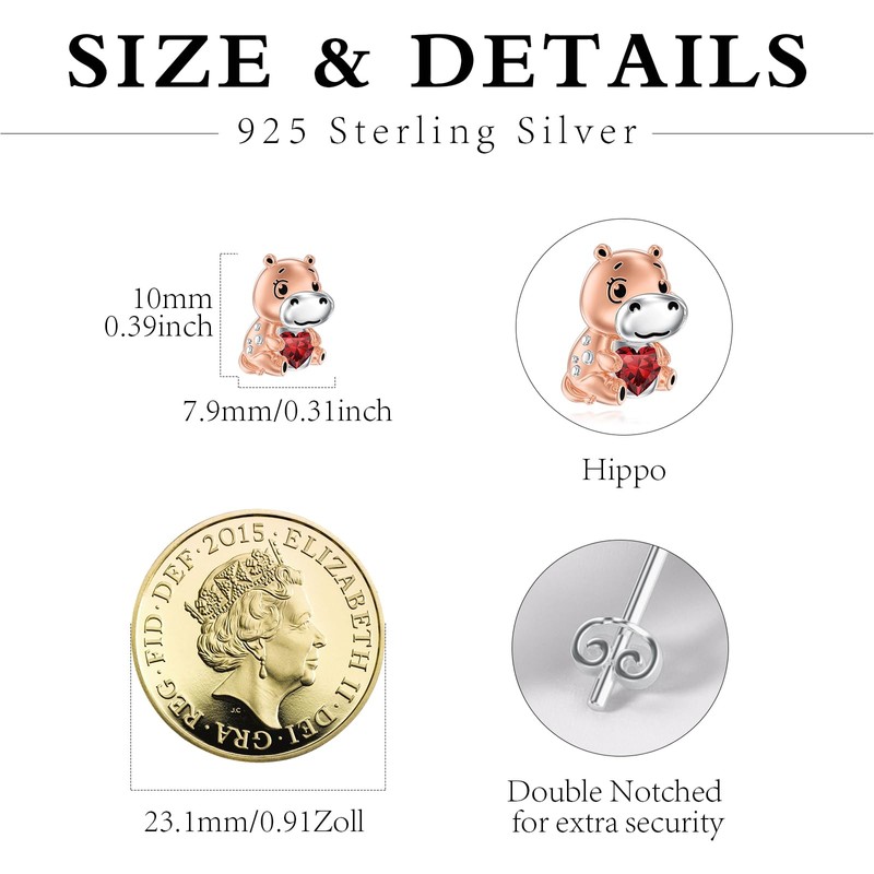 ABIGY Hippo Stud Earrings 925 Sterling Silver Hippo Stud Earrings