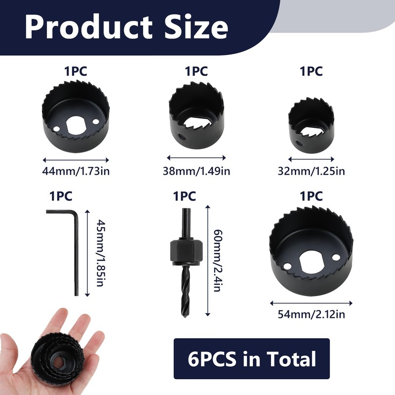6 Pcs Hole Saw Cutter Kit, 3-5cm Hole Circular Drill