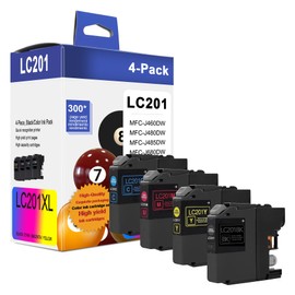 LC201 (LC-201) Color (BK/C/M/Y) Ink Cartridge 4-Pack (Includes 1 LC201BK, 1 LC201C, 1 LC201M,1 LC201Y) - LC203 Ink Cartridge Replacement for Brother MFC-J460DW MFC-J480DW MFC-J485DW MFC-J880DW Printer
