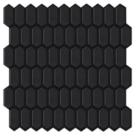 Matte Black Peel and Stick Wall Tiles for Kitchen, WalDecoo Thicker Design Stick on Backsplash for Bathroom, Large Long Hexagon Tlies for Kitchen Backsplash（10-Sheet ，12''×12''）.