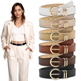 Exquilnova 6 Pack Women's Belts,Adjustable Belts for Women,Fashion Ladies leather belt with Gold Plating Buckle,Ladies Belts for Dresses,Women Accessories Waist Belt for Jeans,Pants,Coat (41.7 Inch)