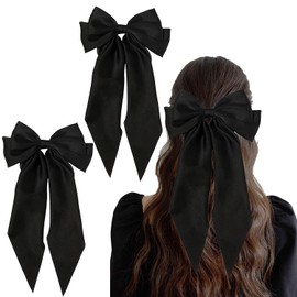 2PCS Black Hair Bow Clips – Large Solid Black Bows for Girls & Women, for Thick or Thin Hair, Elegant Hair Accessories for School, Parties, and Everyday Wear
