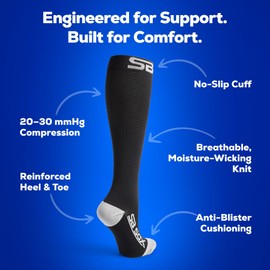 SB SOX Compression Socks for Men & Women (20-30 mmHg) - Best Support Stockings for Travel, Medical, and Sports - Perfect for Everyday Wear (Small, Green/White)