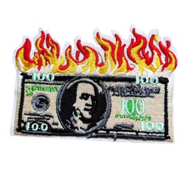 Embroidered Vintage Cash Patch, Fire US 100 Dollar Money Iron On Patch, DIY Accessories Decorative Repair Patch for Bags Clothes Jacket Jeans Backpacks