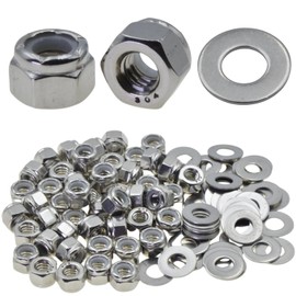 1/4"-20 Lock Nuts & 1/4" Stainless Steel Flat Washers Set, 100 Pack (50 Nuts + 50 Washers), 5/8" OD, 18-8 (304) Stainless Steel – Anti-Corrosion, Heavy Duty Fasteners