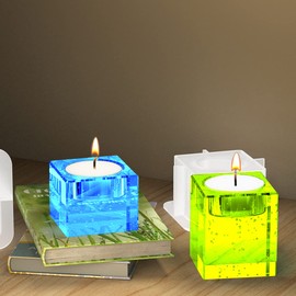 FineInno 3 Size Square Tealight Candle Holder Resin Molds, Rectangle Candle Holder Silicone Molds, Geometry Tea Light Candle Molds for Epoxy Resin Casting
