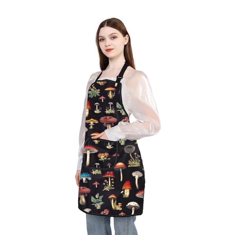 WSNANG Mushroom Apron with Pockets Mushroom Kitchen Cooking Apron Gardening