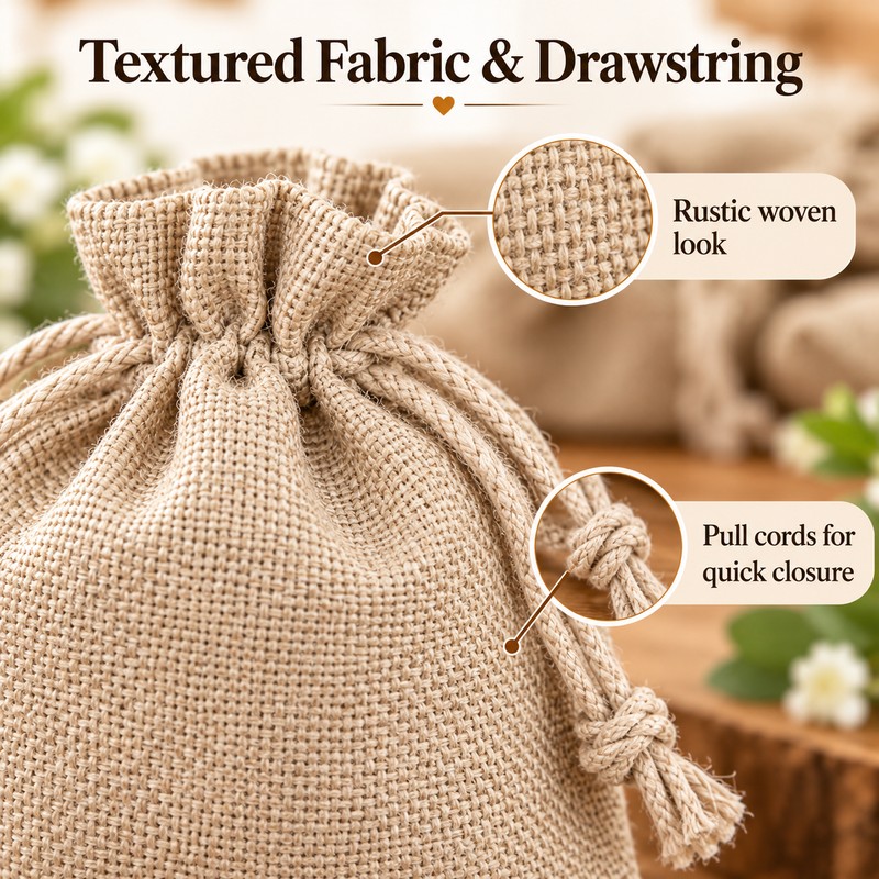 20-Piece Burlap Drawstring Gift Bags – 3.93 × 5.91 Inch